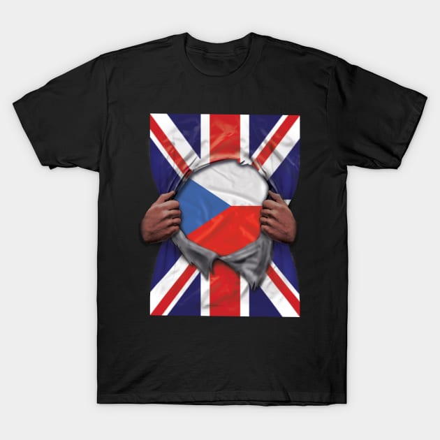 Czech Republic Flag Great Britain Flag Ripped - Gift for Czech From Czech Republic T-Shirt by Country Flags